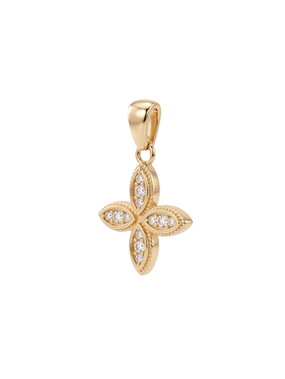 Dije Flor Cuatro Petalos Zirconias Oro 14k