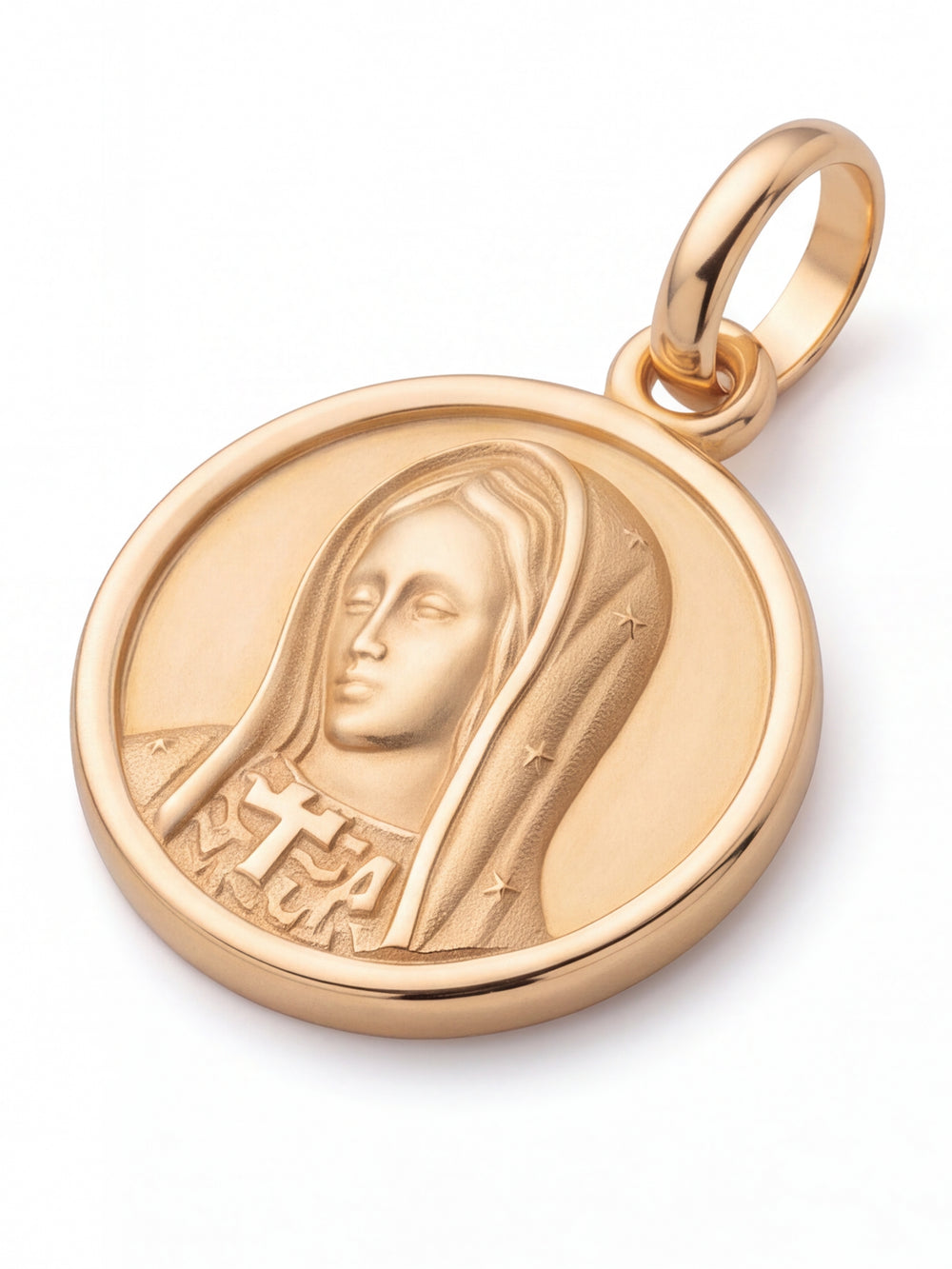 Dije Redondo Virgen María 18mm Oro 14k