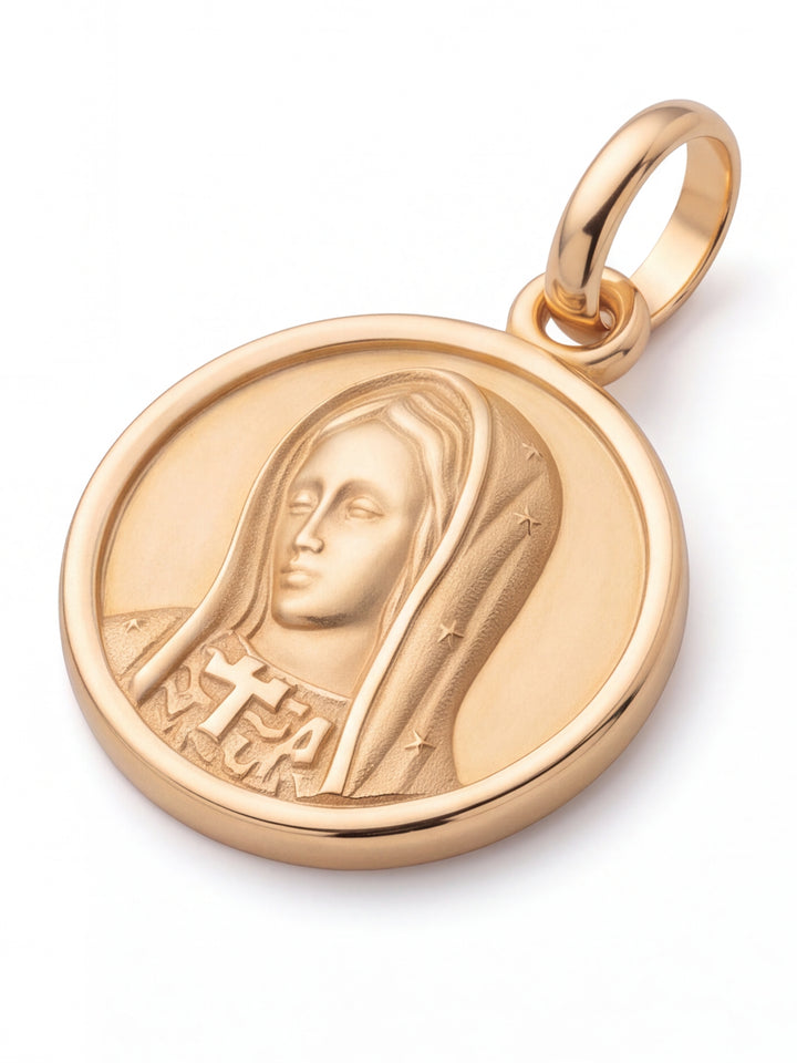 Dije Redondo Virgen María 18mm Oro 14k