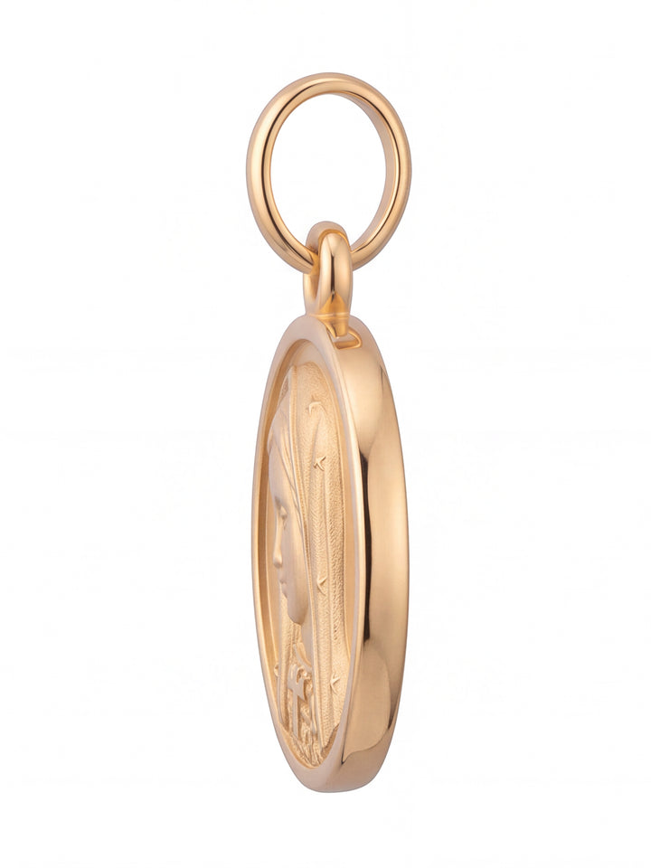 Dije Redondo Virgen María 18mm Oro 14k