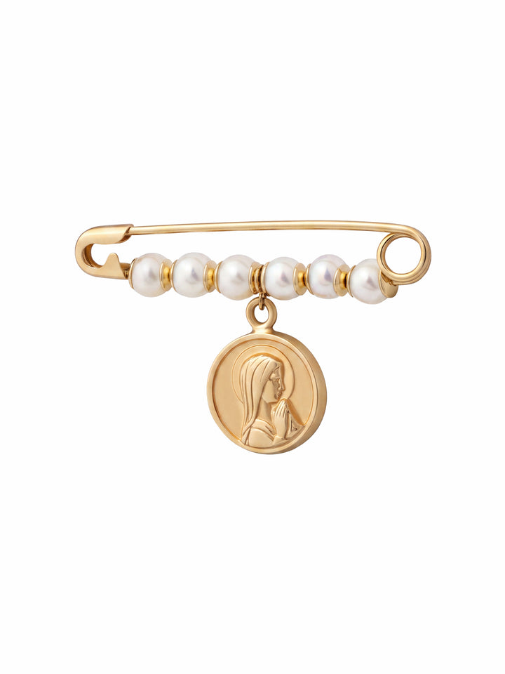 Segurito Con Perlas y Virgen Maria Oro 14k