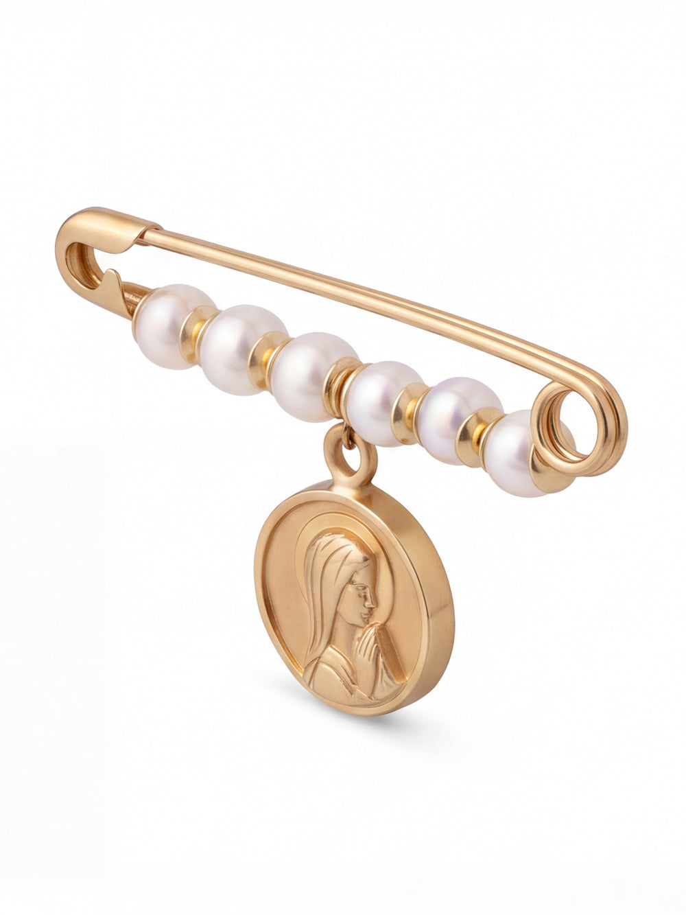 Segurito Con Perlas y Virgen Maria Oro 14k