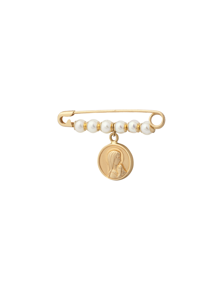 Segurito Con Perlas y Virgen Maria Oro 14k