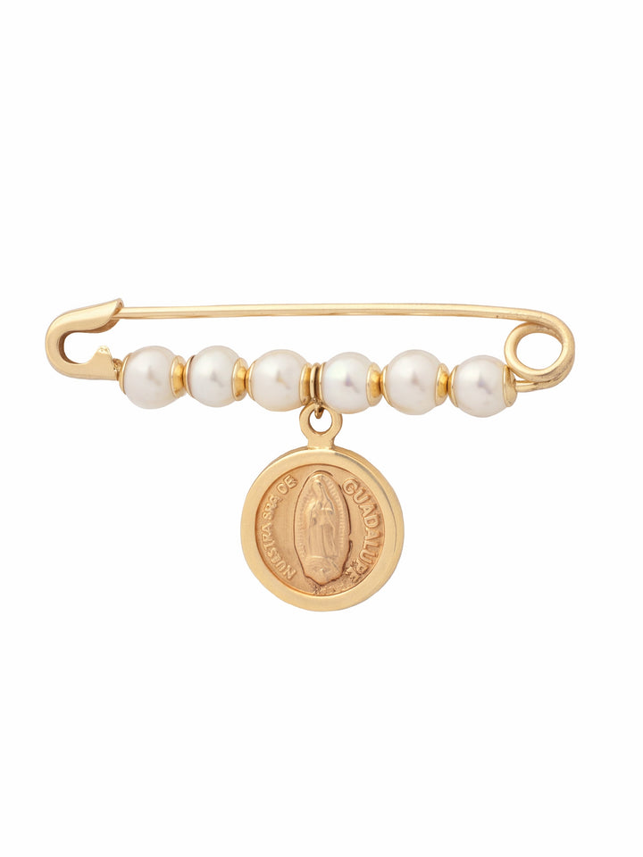 Segurito Con Perlas y Virgen Guadalupe Oro 14k