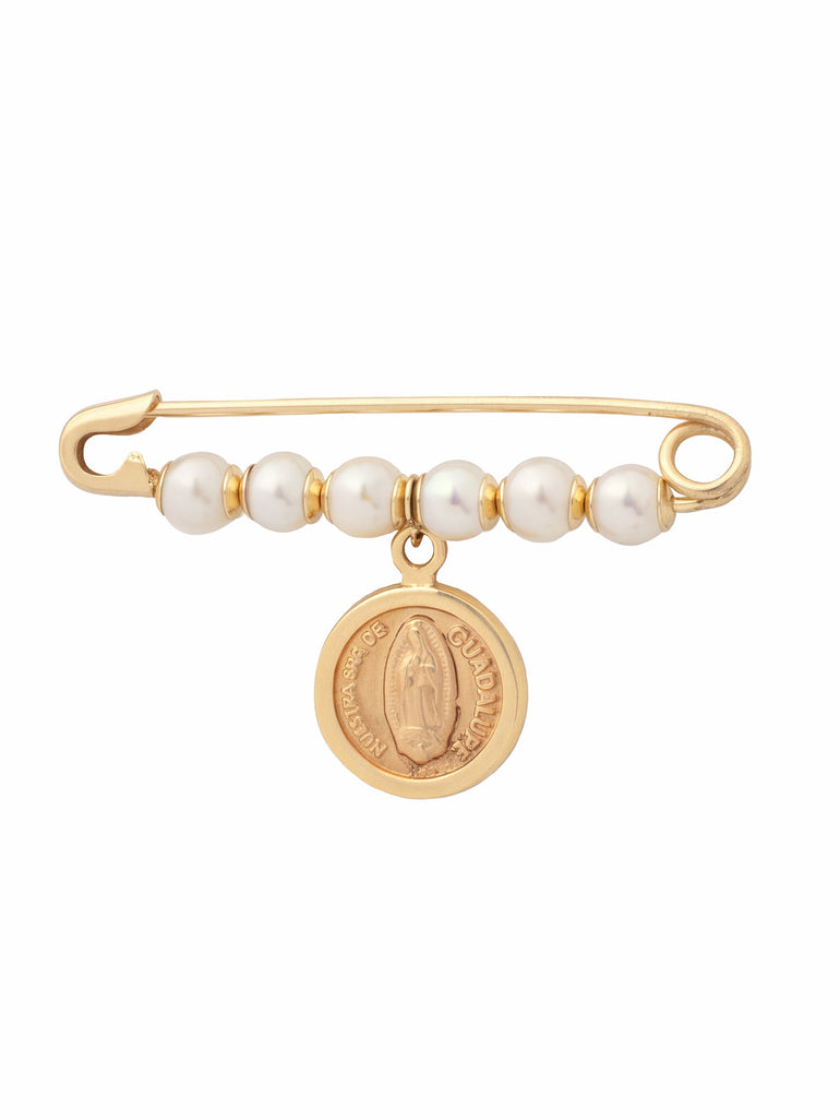 Segurito Con Perlas y Virgen Guadalupe Oro 14k