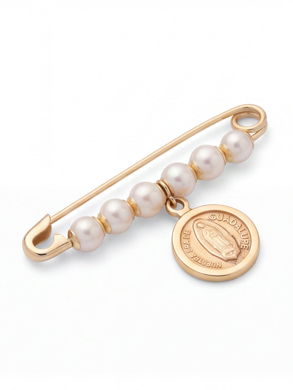 Segurito Con Perlas y Virgen Guadalupe Oro 14k