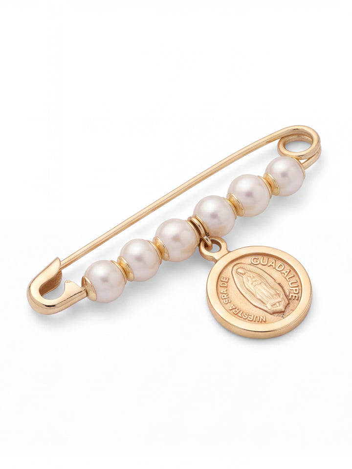 Segurito Con Perlas y Virgen Guadalupe Oro 14k