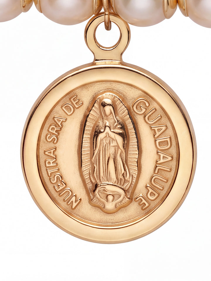 Segurito Con Perlas y Virgen Guadalupe Oro 14k