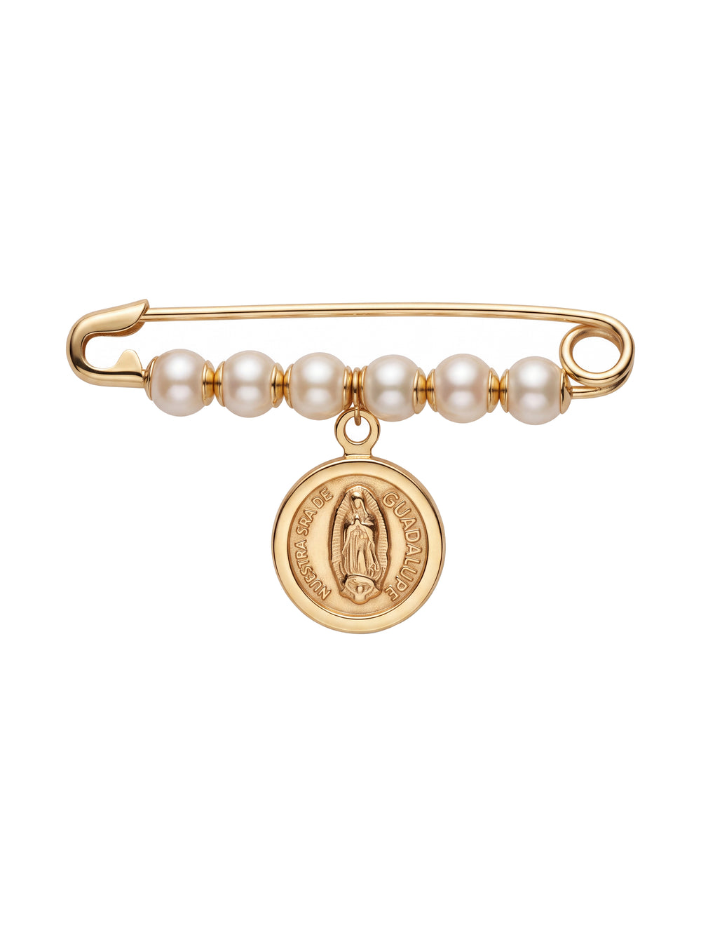 Segurito Con Perlas y Virgen Guadalupe Oro 14k