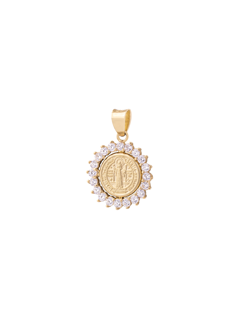 Dije San Benito Con Contorno Zirconias Oro 10k