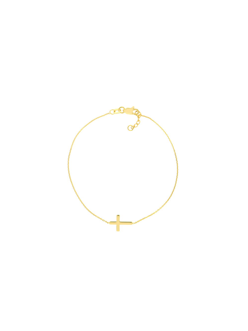 Pulsera Delgada Con Cruz Oro 14k