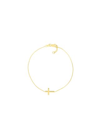 Pulsera Delgada Con Cruz Oro 14k