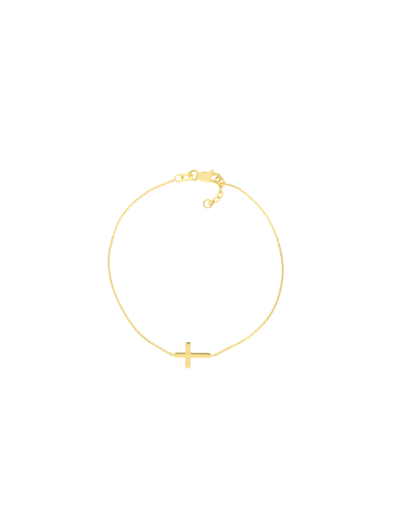 Pulsera Delgada Con Cruz Oro 14k