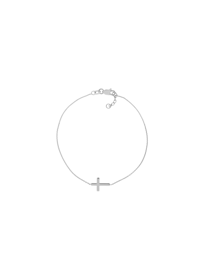 Pulsera Delgada Con Cruz Oro 14k