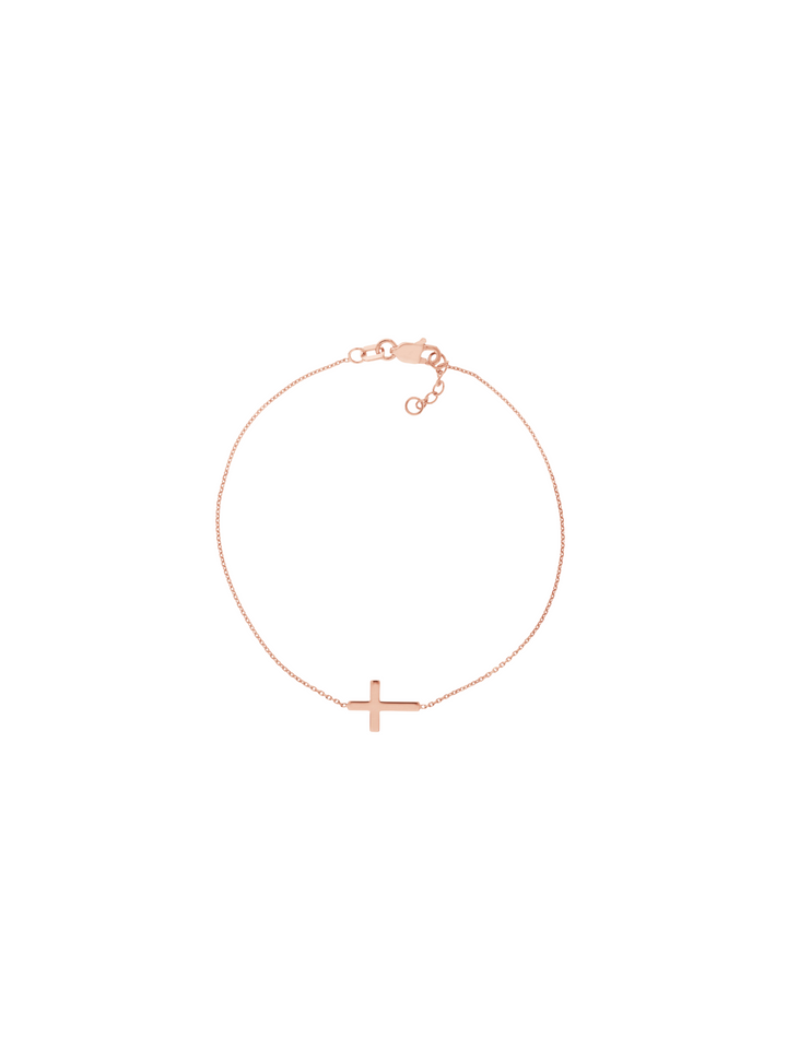 Pulsera Delgada Con Cruz Oro 14k