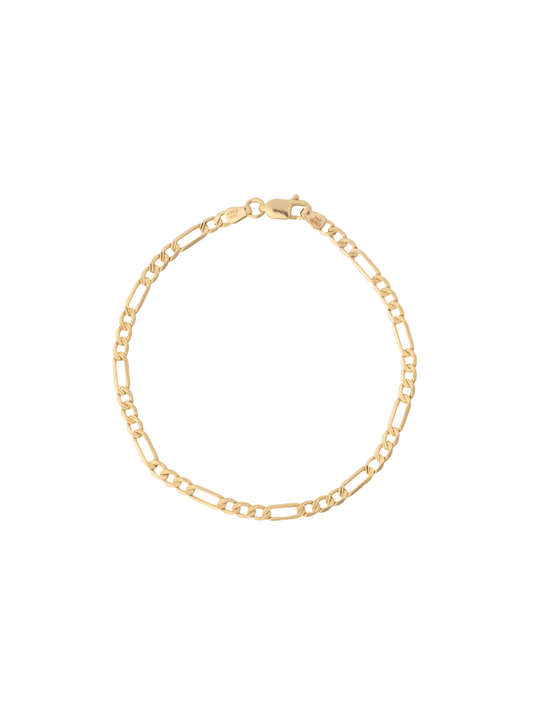Pulsera Eslabon Figaro 3mm Con Textura Oro 14k