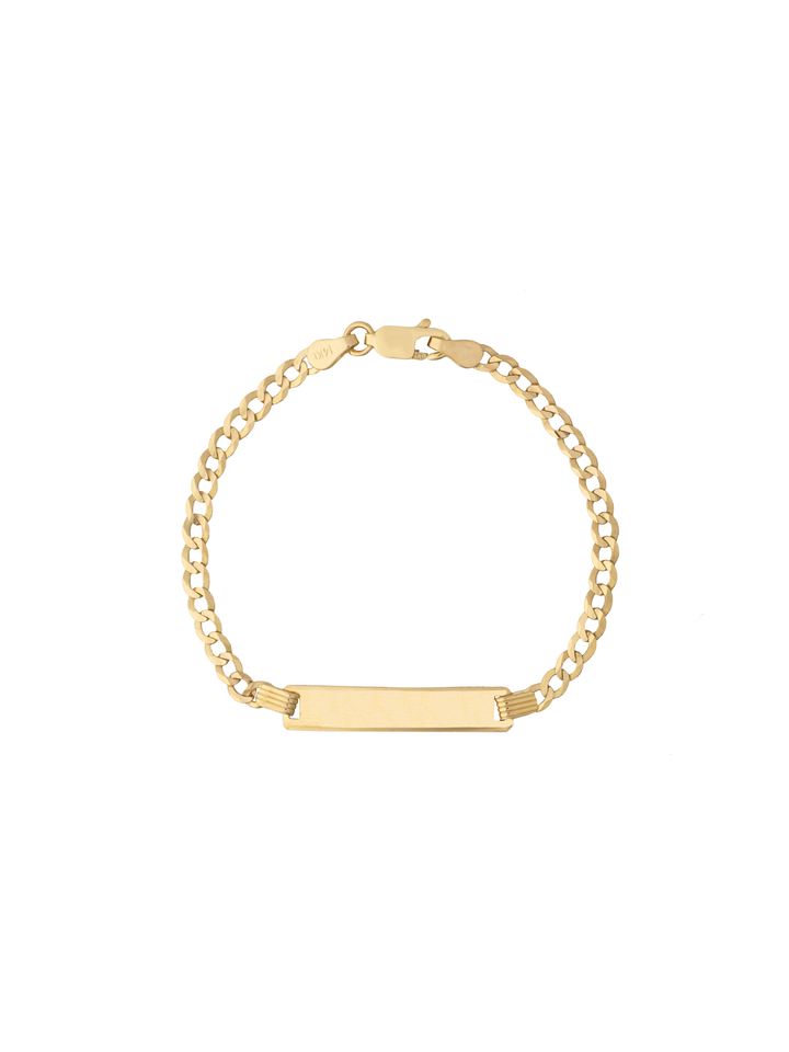Esclava Eslabon Cubano 3 mm Niño/a Con Placa Oro 14k