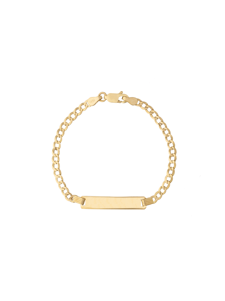 Esclava Eslabon Cubano 3 mm Niño/a Con Placa Oro 14k