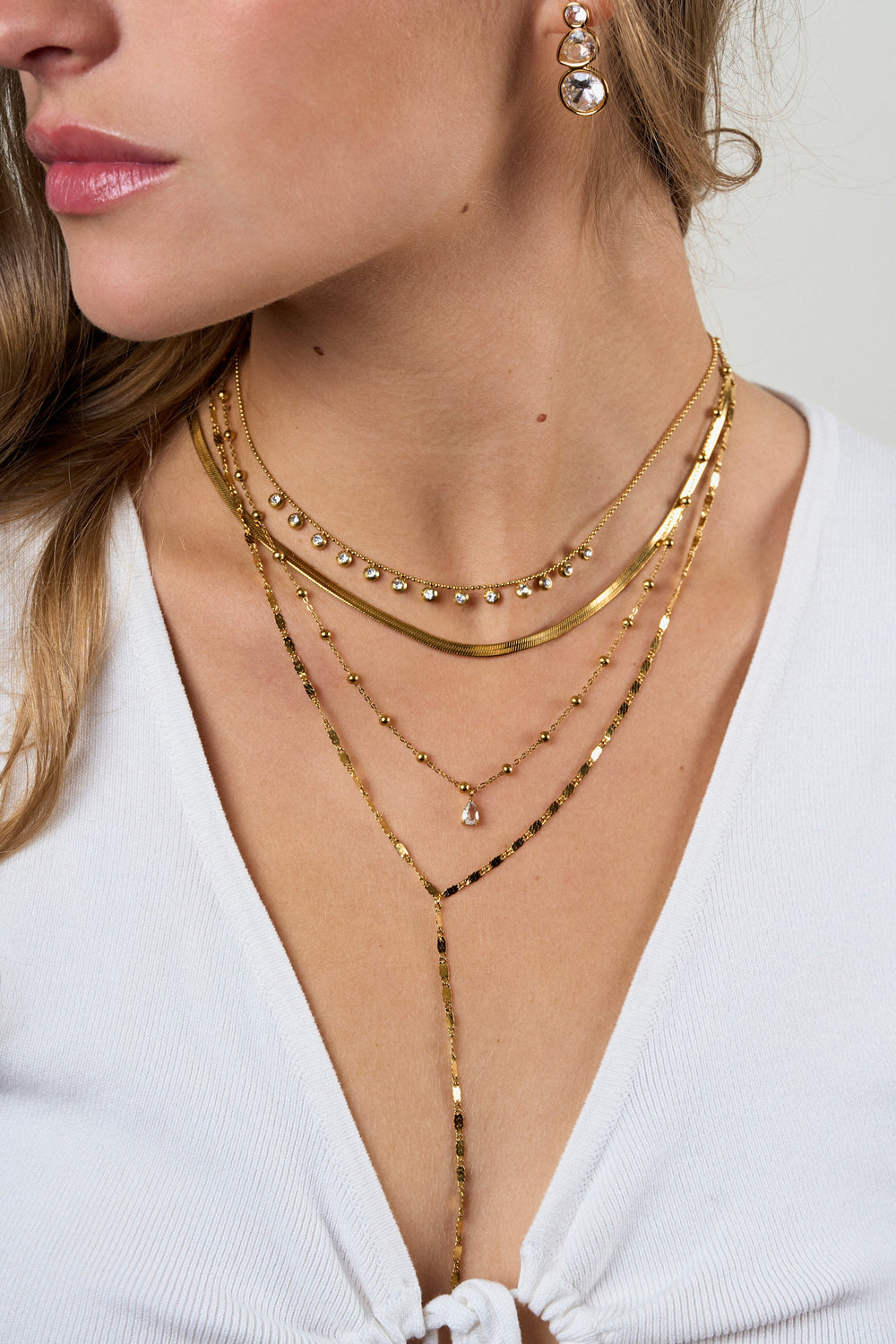 Collar Triple Planchado, Bolitas Con Dije Zirconia