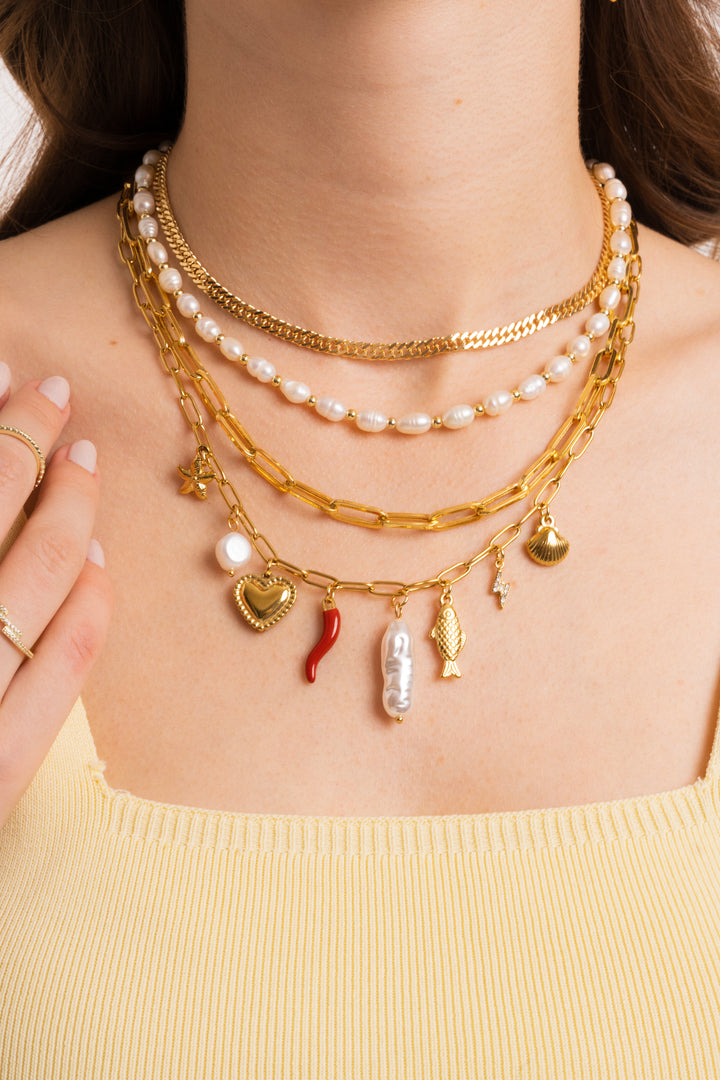 Collar Con Perlas y Bolitas Intercaladas