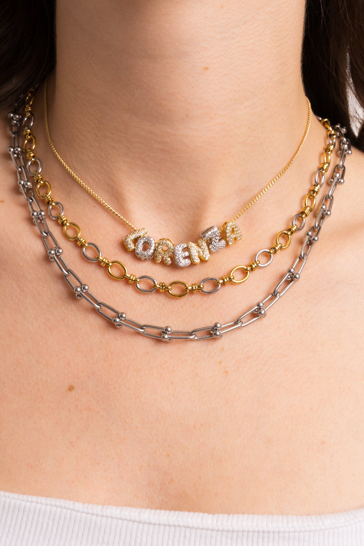 Personaliza Tu Collar Con Inicial Mini Bubble Combinado Zirconias