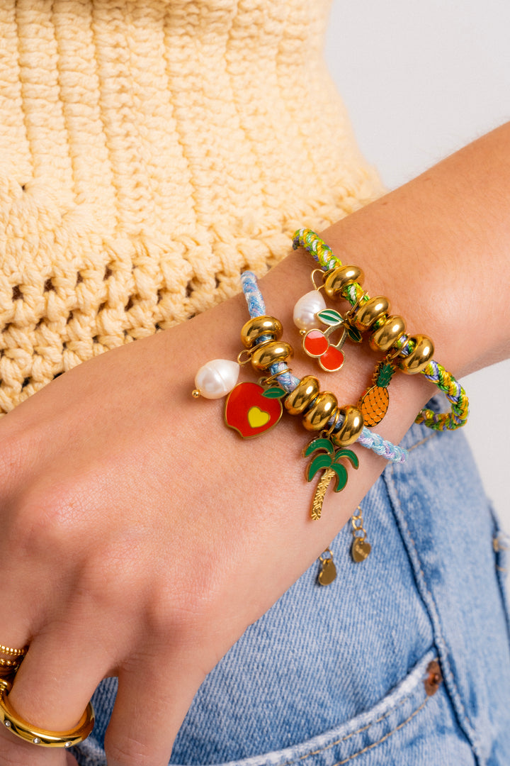 Pulsera Multicolor Con Dije Piña, Cereza y Perla