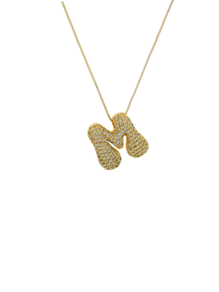 Collar Dorado Inicial M Bubble Con Zirconia