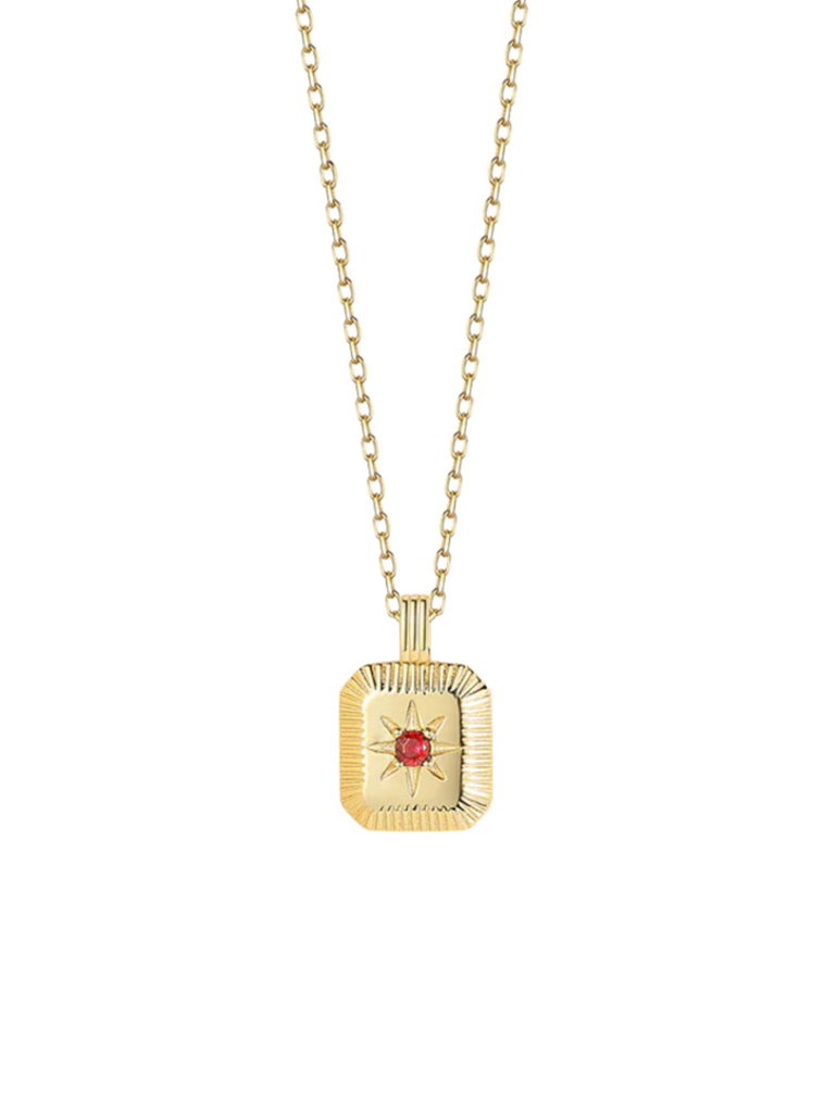 Collar Dije Cuadrado Estrella Piedra Granate