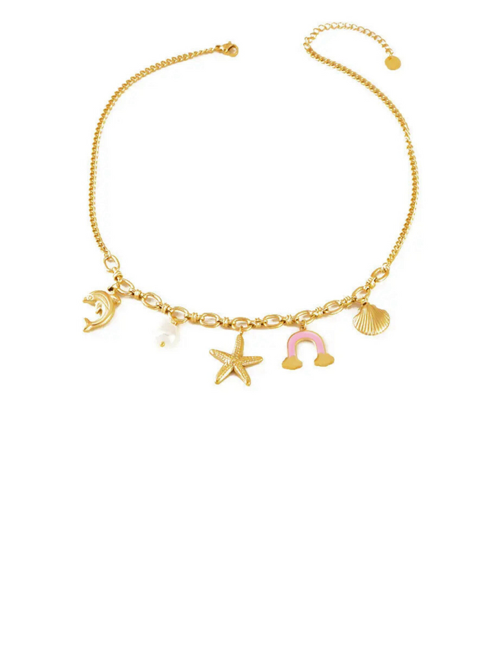 Collar Eslabon Dije Estrella, Delfin y Concha