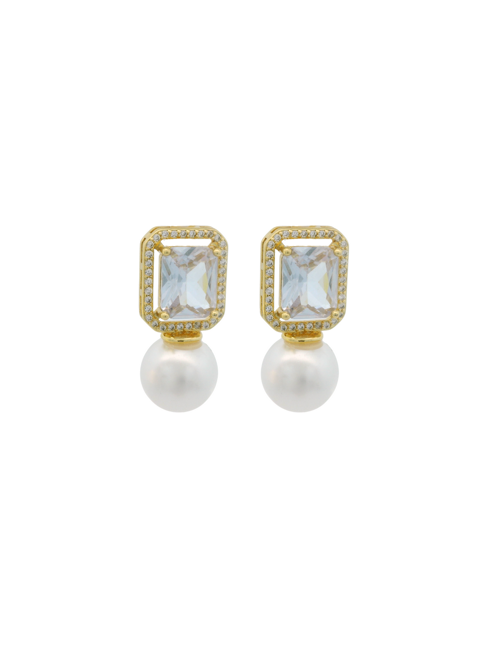 Par Arete Zirconia Rectangular Con Perla