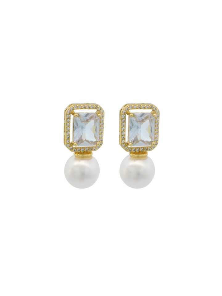 Par Arete Zirconia Rectangular Con Perla