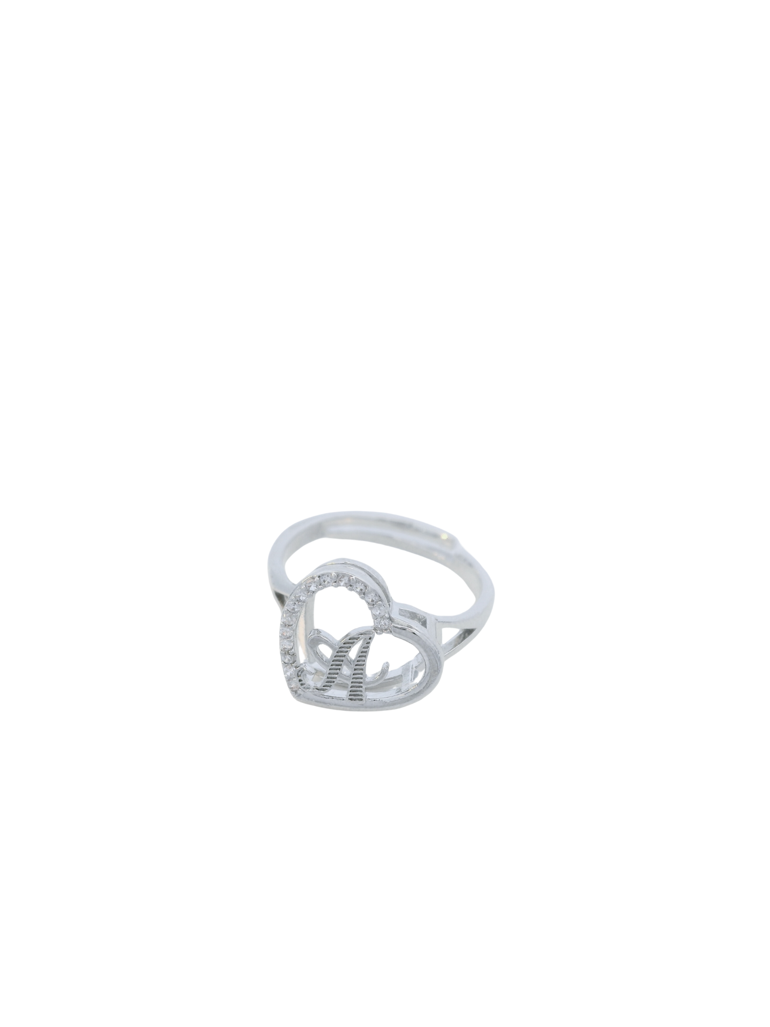 Anillo Corazon Inicial A Plateado