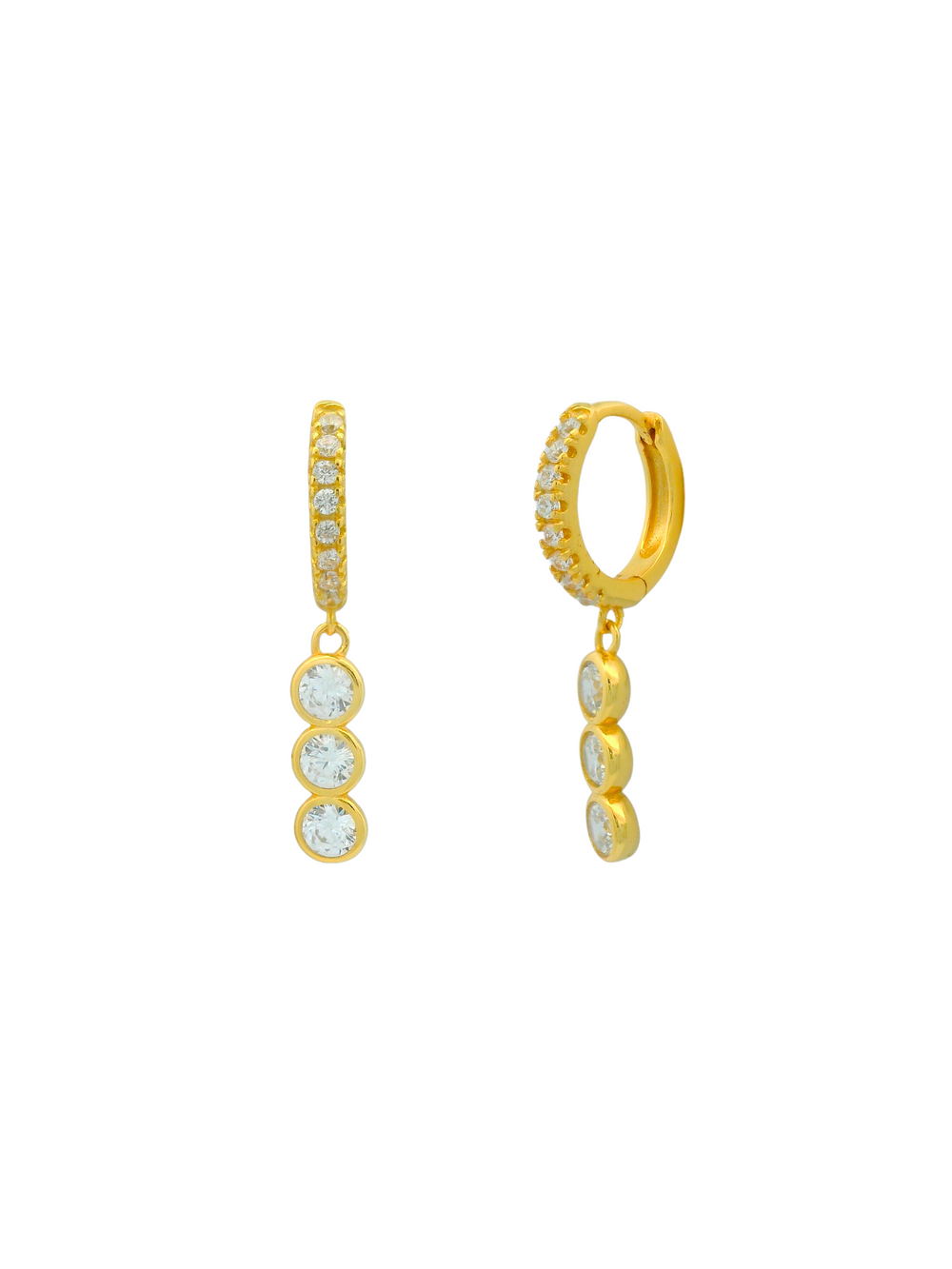 Par Arracada Con Triple Zirconia Redonda