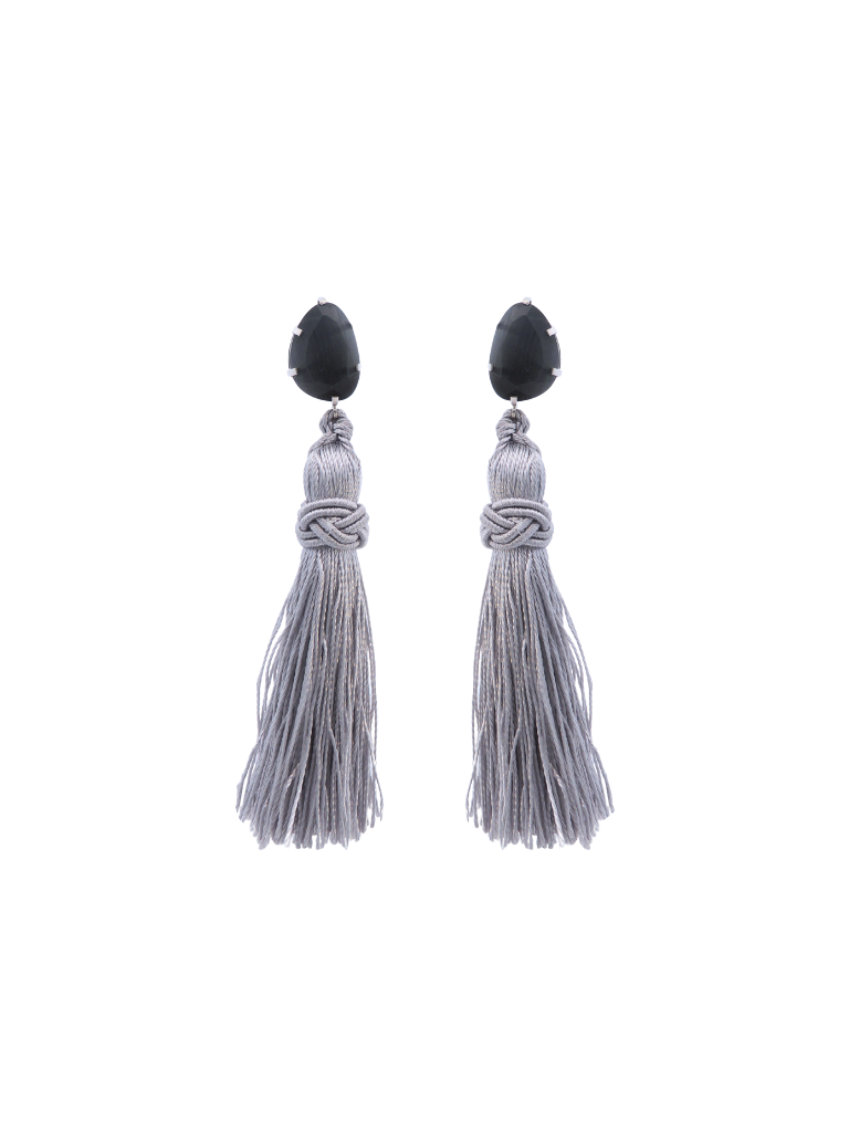 Par Arete Mini Ojo de Gato Con Colgante Plateado