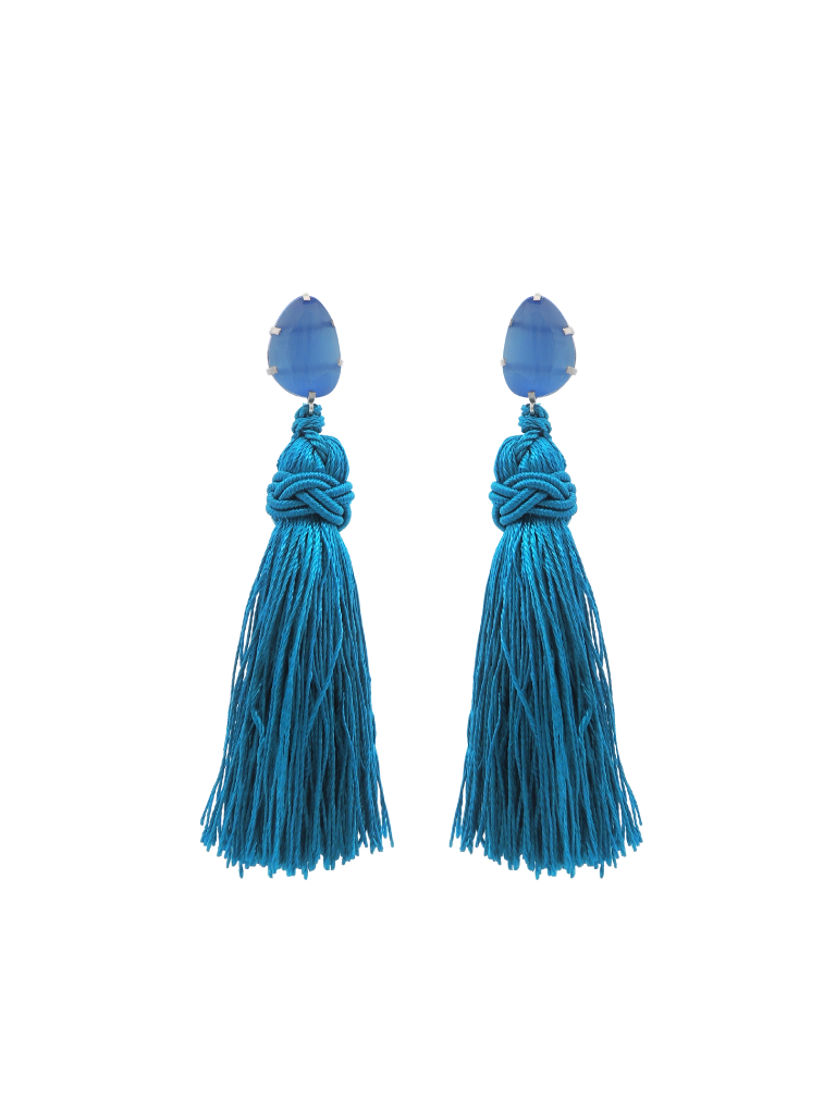 Par Arete Mini Ojo de Gato Con Colgante Celeste