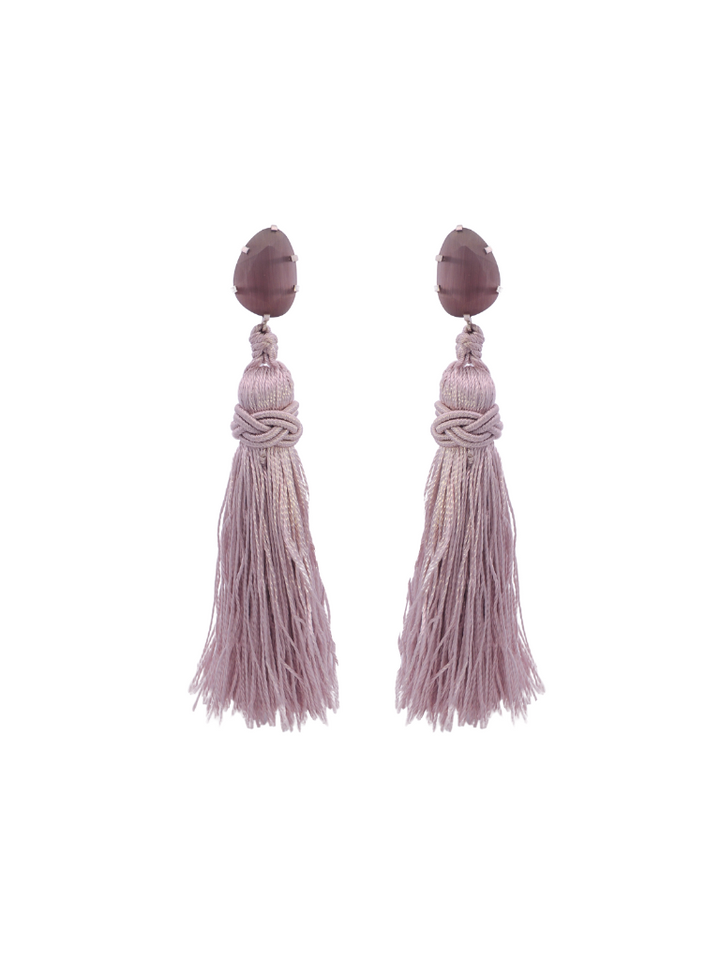 Par Arete Mini Ojo de Gato Con Colgante Rosa