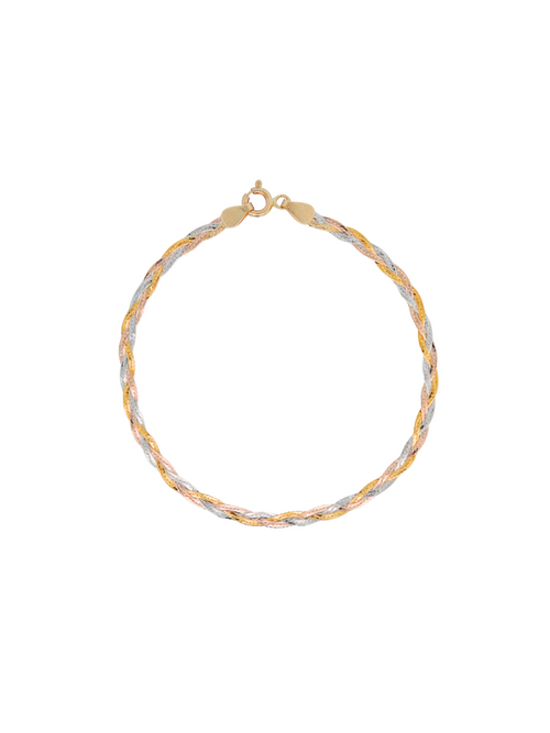 Pulsera Trenzada Combinada Oro 14k