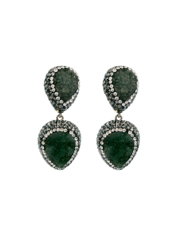 Par Arete Doble Gota Amatista Verde Plateado