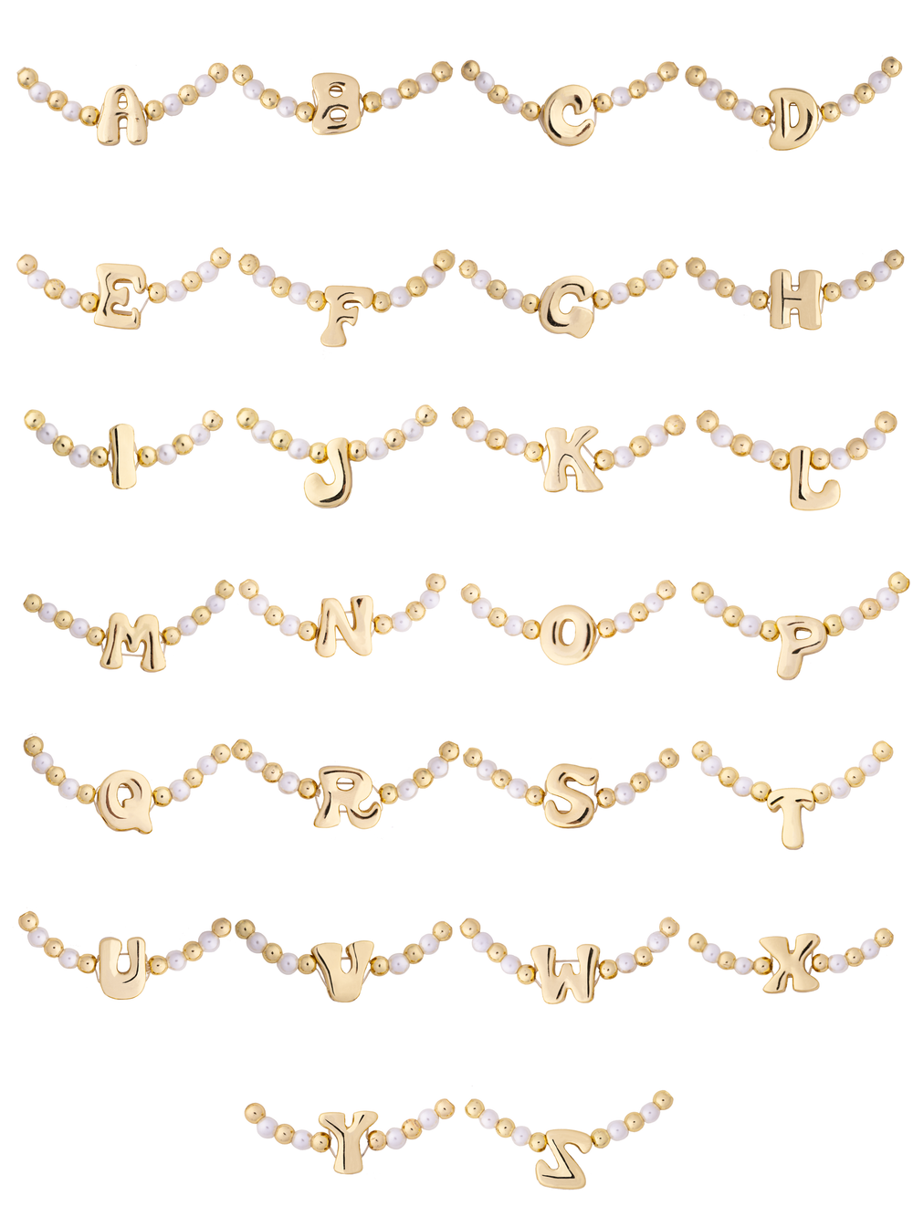 Pulsera Bolitas Doradas y Perlas Con Inicial