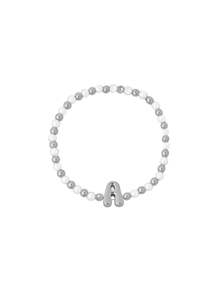 Pulsera Bolitas Plateadas y Perlas Con Inicial