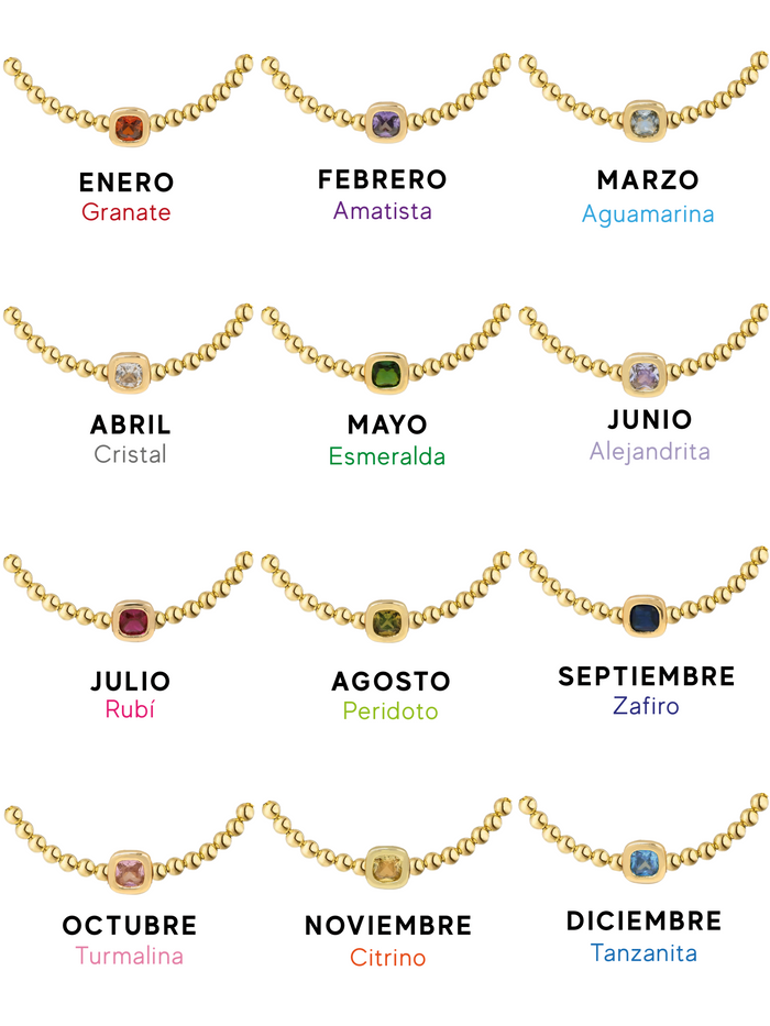 Pulsera Birthstone Bolitas Doradas