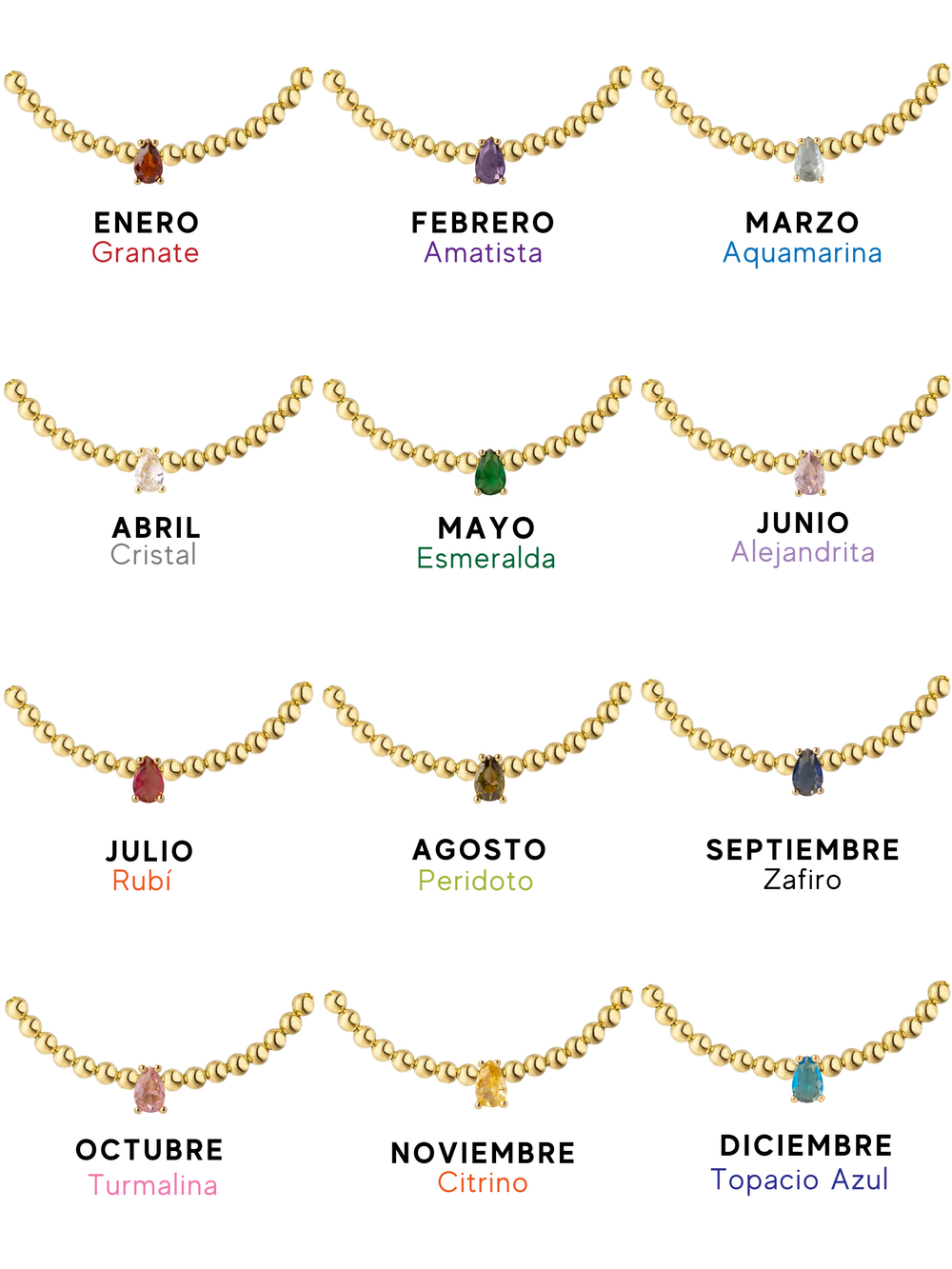 Pulsera Bolitas Birthstone Gota