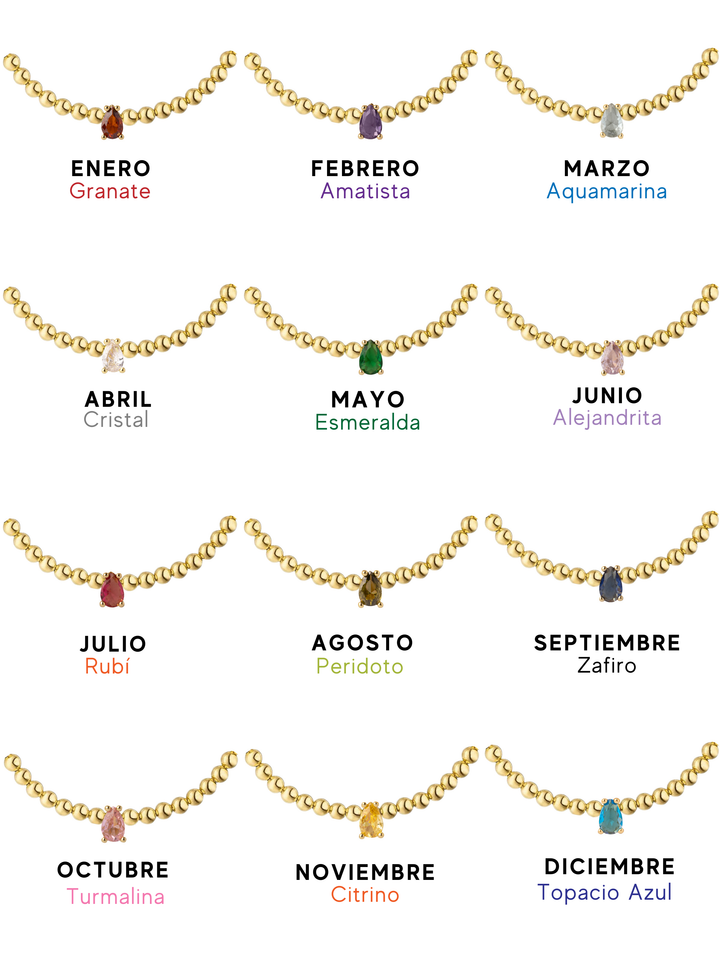 Pulsera Bolitas Birthstone Gota