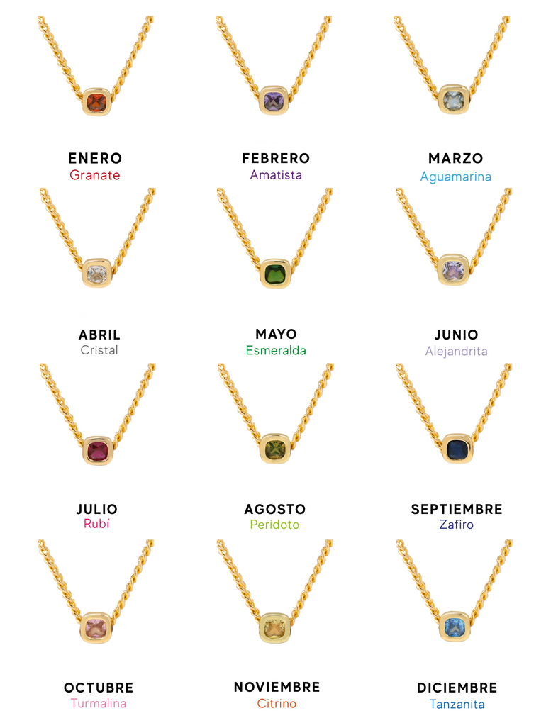 Collar Birthstone Cuadrado Dorado