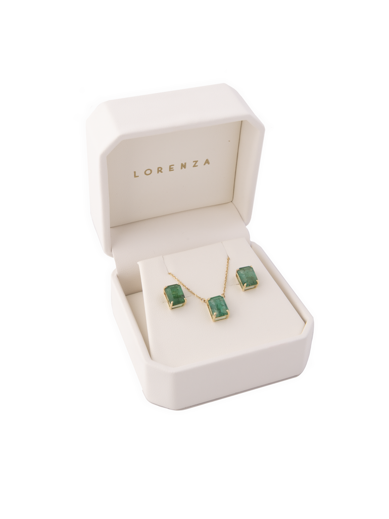 Set Collar y Aretes Piedra Esmeralda Diamante