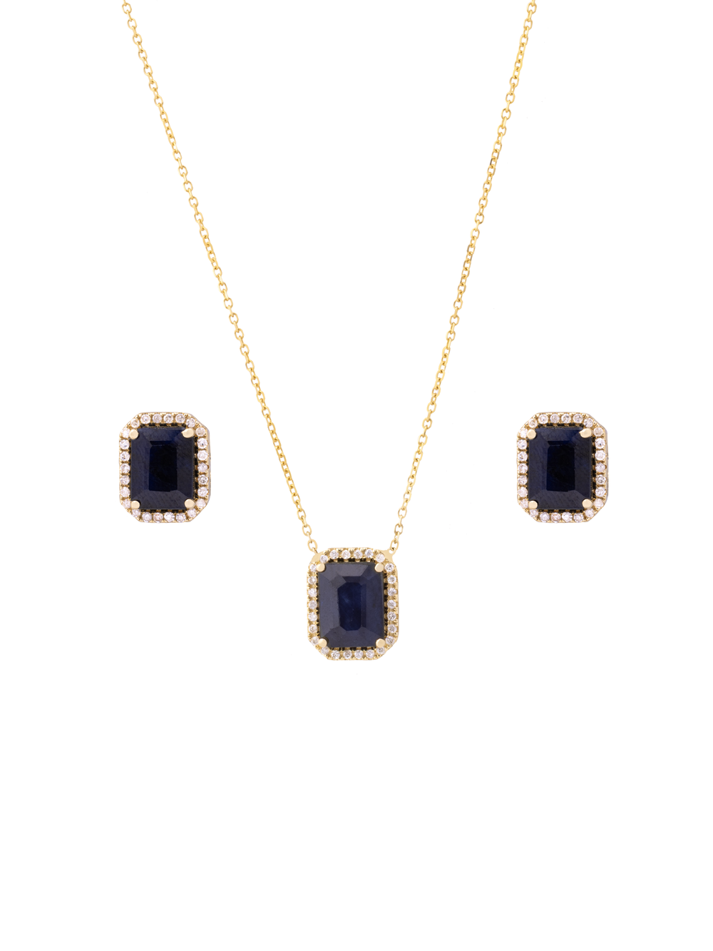 Set Collar y Aretes Piedra Zafiro Diamante