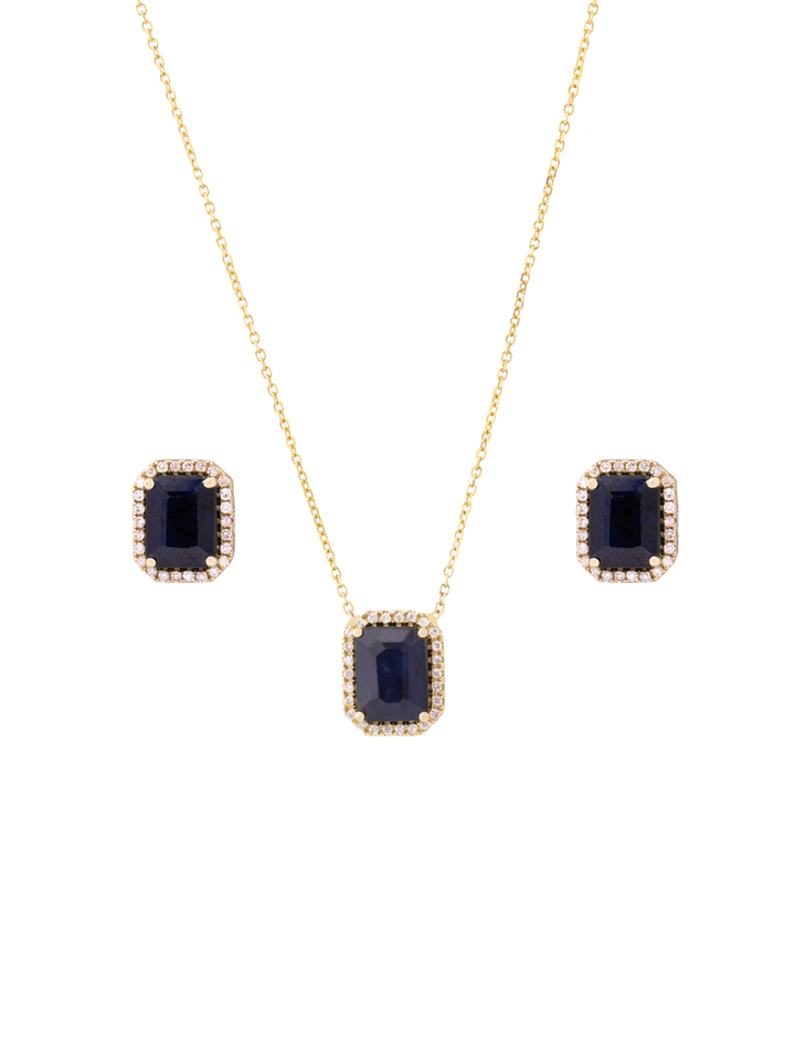 Set Collar y Aretes Piedra Zafiro Diamante