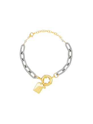 Pulsera Eslabón Plateado Timon Con Placa Inicial