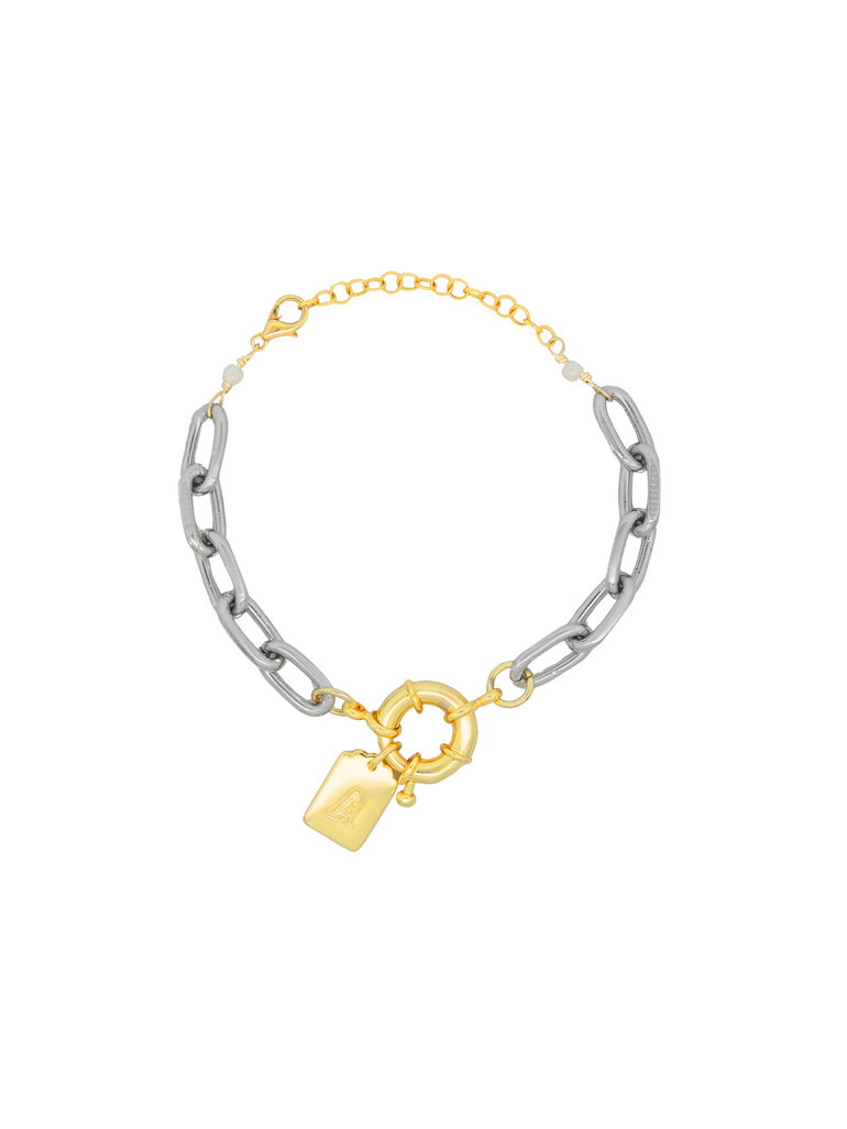 Pulsera Eslabón Plateado Timon Con Placa Inicial