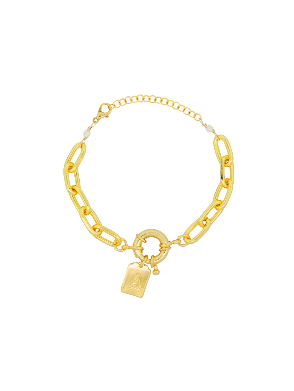Pulsera Eslabón Dorado Timon Con Placa Inicial